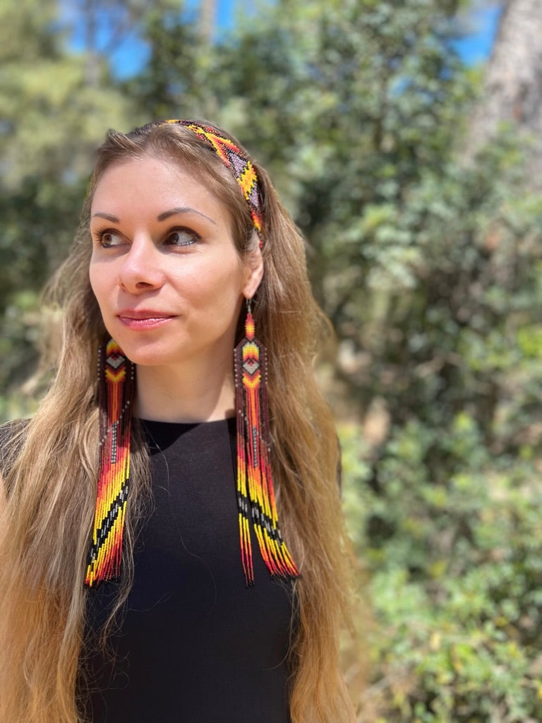 Lange Feuer- und Erdohrringe Yawanawá