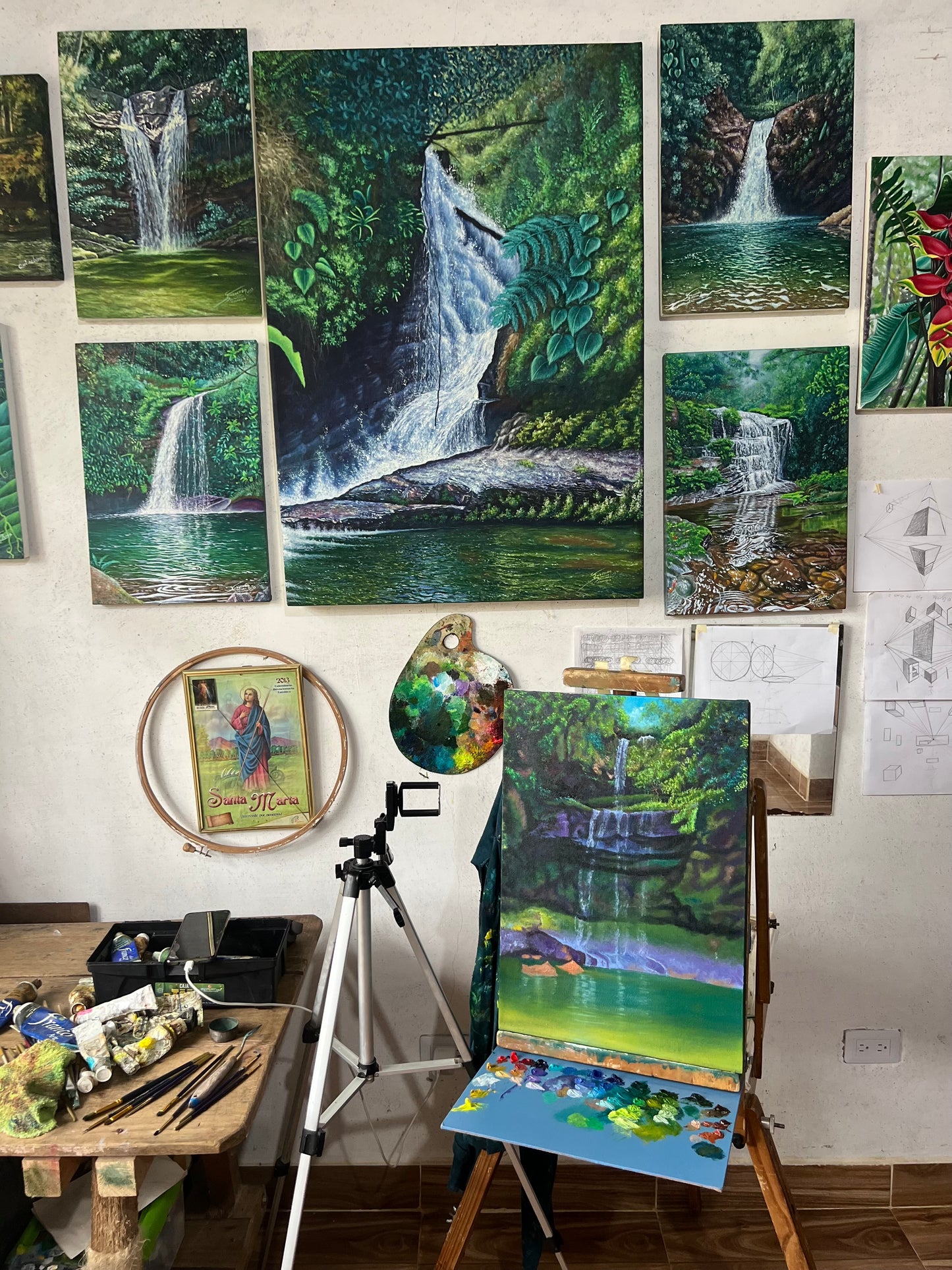 Amazonian art by Roberto Carlos Imbacuan - Cascada Golondrino from the water series