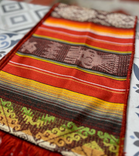 Mantel de ceremonia marrón claro con motivos multicolores 25 x 160 cm