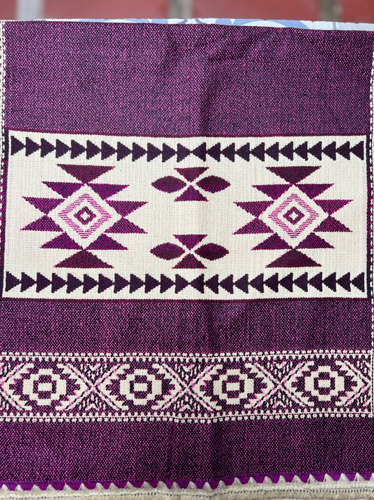 Violet table cloth with multicolored patterns 52 x 156 cm