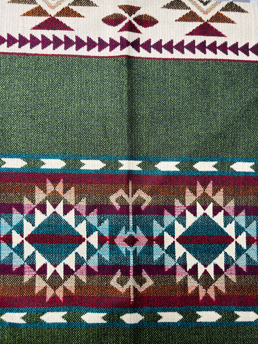 Mantel de ceremonia verde con estampados multicolores 52 x 156 cm