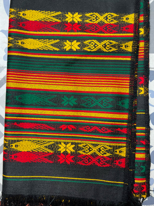 Black table cloth with multicolored patterns 50 x 160 cm