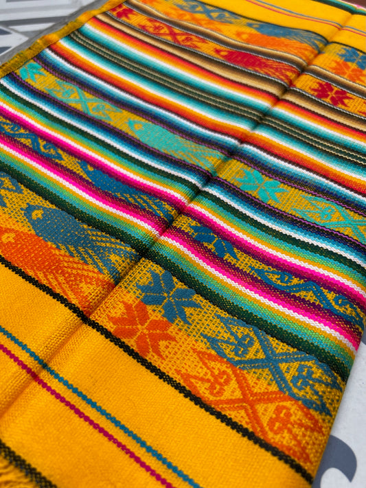 Yellow table cloth with multicolored patterns 50 x 160 cm