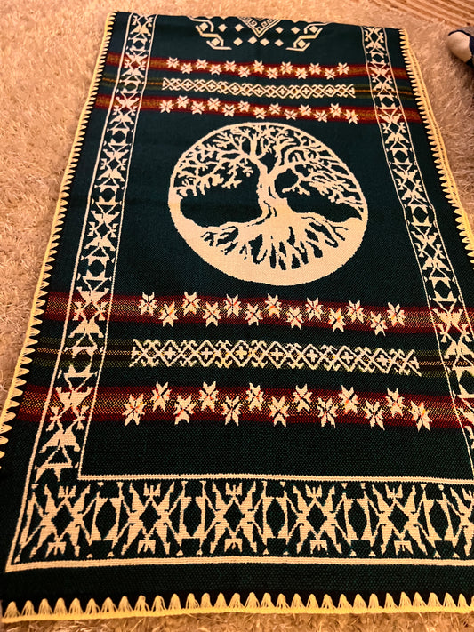 Dark green table cloth 52 x 156 cm with Tree of life