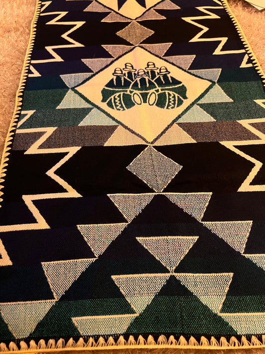 Dark blue table cloth 52 x 156 cm with Andean patterns