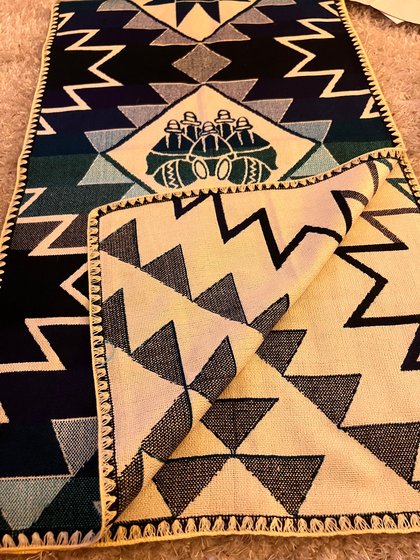 Dark blue (red) table cloth with Andean patterns 52 x 156 cm