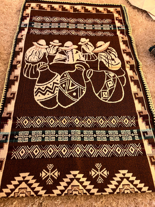 Dark green / brown table cloth 52 x 156 cm with Andean patterns
