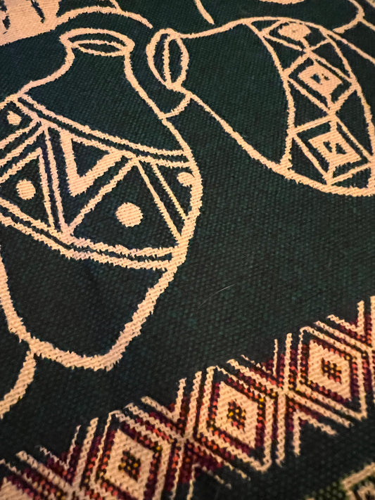Dark green / brown table cloth with Andean patterns 52 x 156 cm