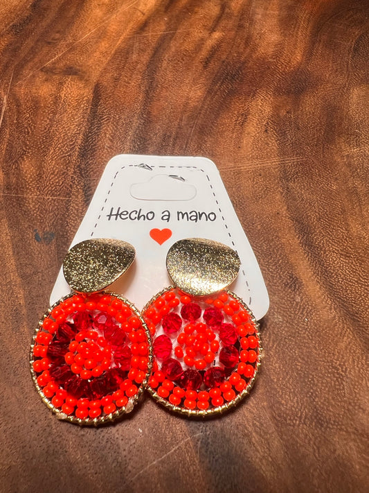 Small red circle earrings