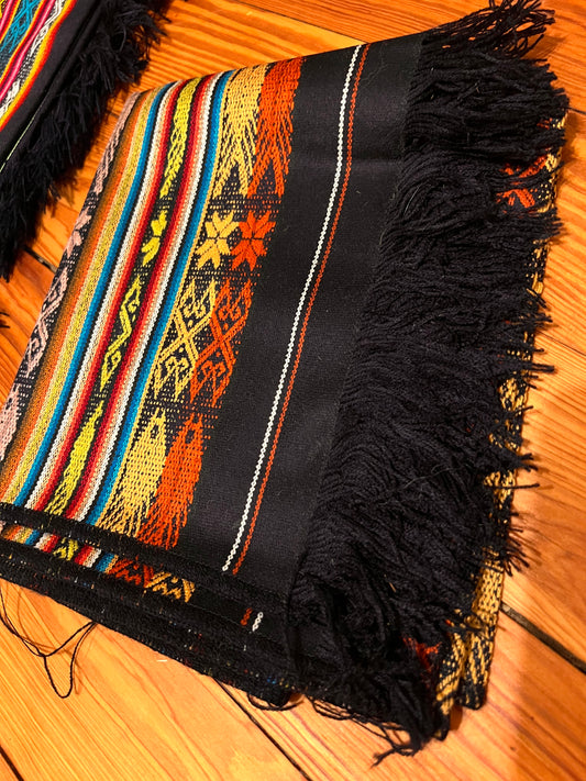 Black table cloth with multicolored patterns 50 x 160 cm