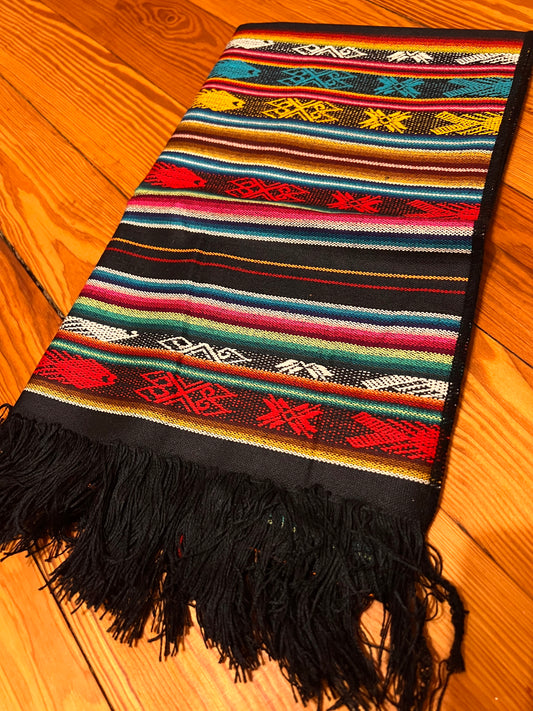 Black table cloth 50 x 160 cm with multicolored patterns