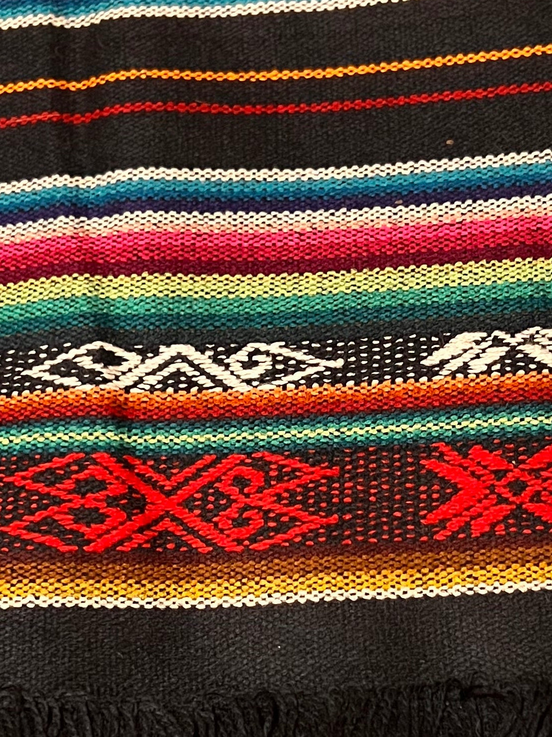 Black table cloth 50 x 160 cm with multicolored patterns