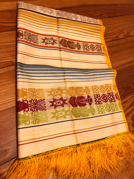 Mantel de ceremonia rojo con motivos multicolores 50x160 cm