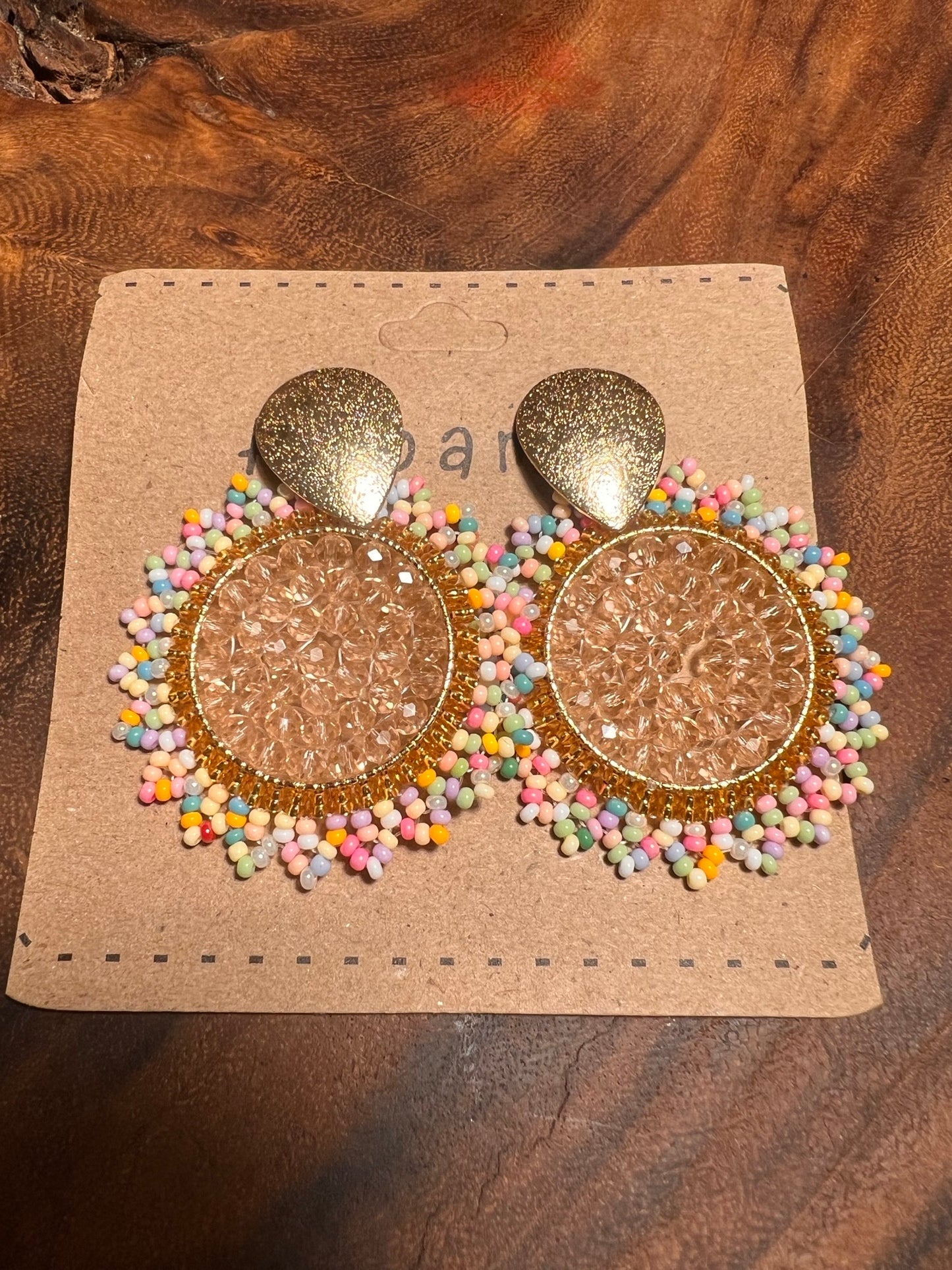 White and multicoloured circle earring