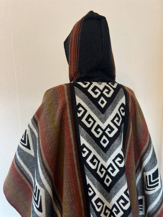 Green-black-white-grey winter poncho