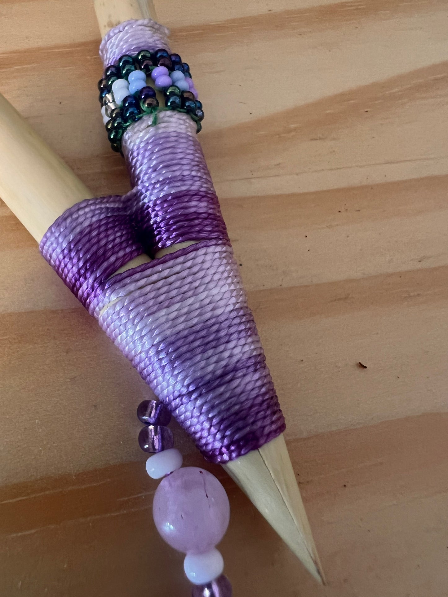 Purple Bamboo Kuripe with feather and pearls