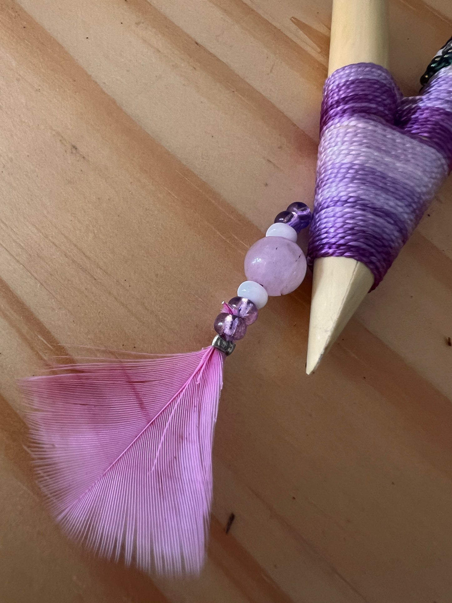 Purple Bamboo Kuripe with feather and pearls
