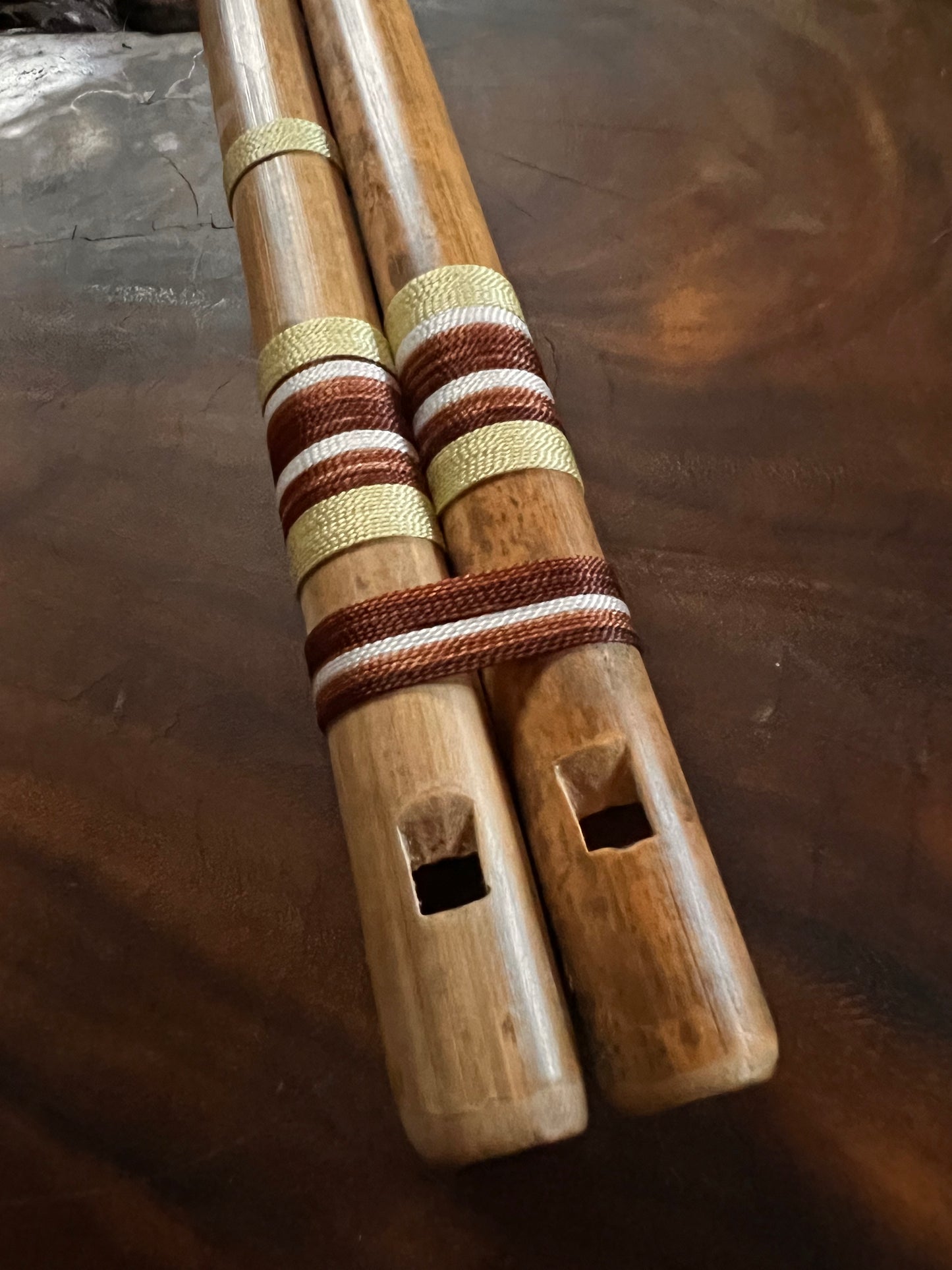 Shamanic flute - Double Pingullo green & brown 52 cm