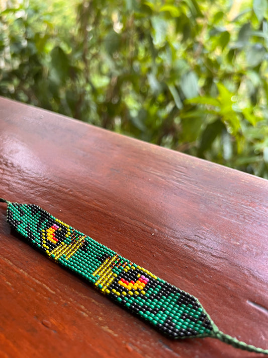 Green Jaguar bracelet Inga Kamentsa 2 cm x 14 cm