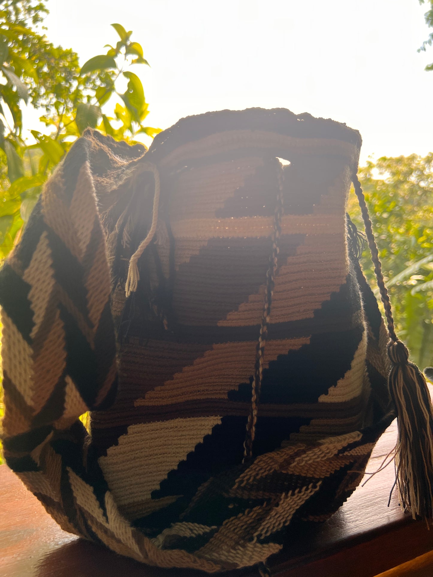 Brown stripped Wayúu bag