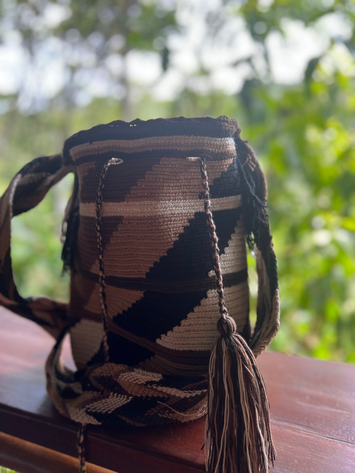 Brown stripped Wayúu bag