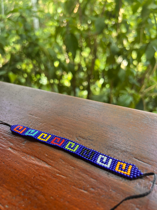 Blue bracelet with multicoloured patterns Yanacona 1,5 cm x 13 cm