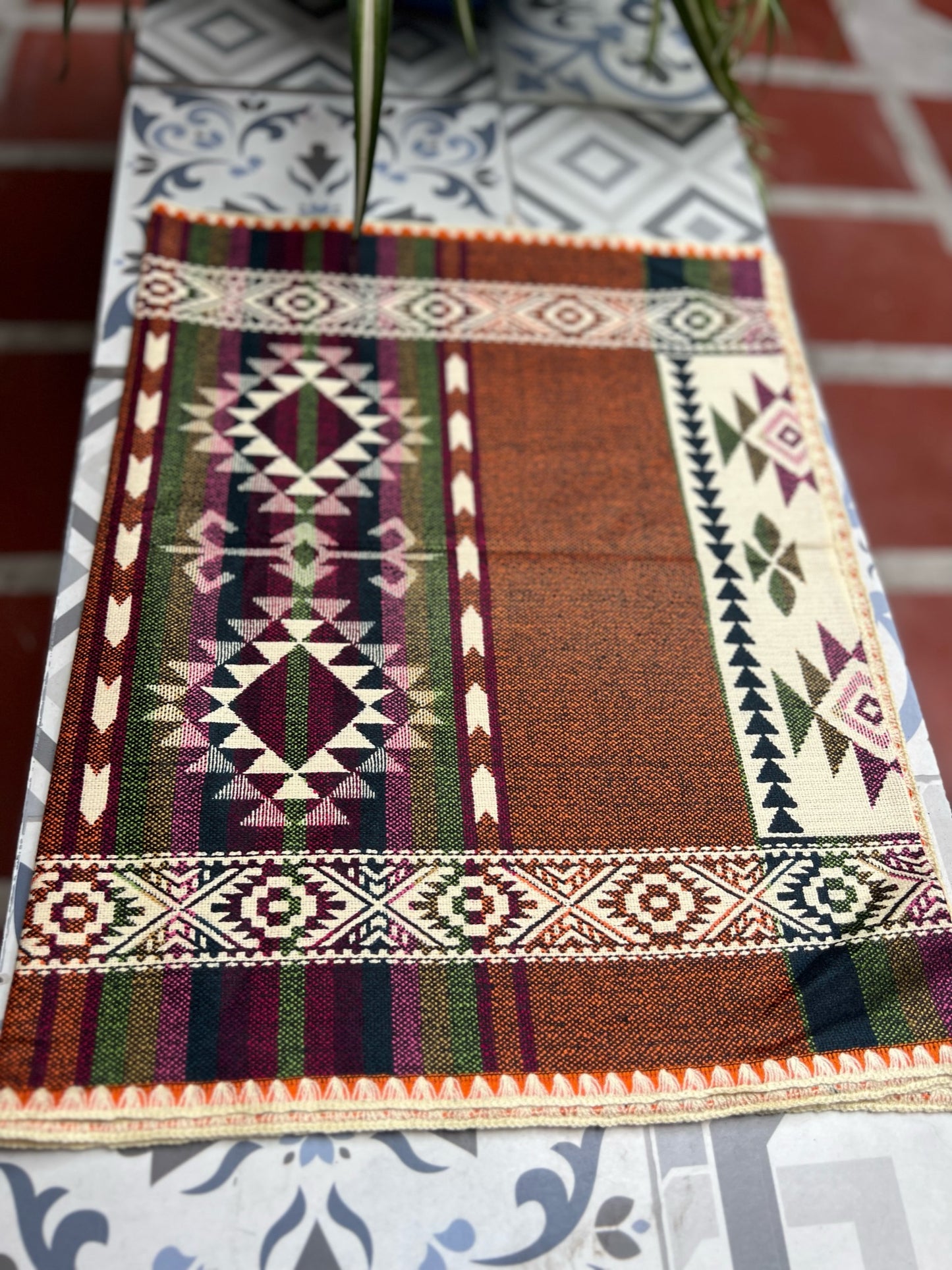 Brown ceremony cloth with multicolored patterns 52 x 156 cm