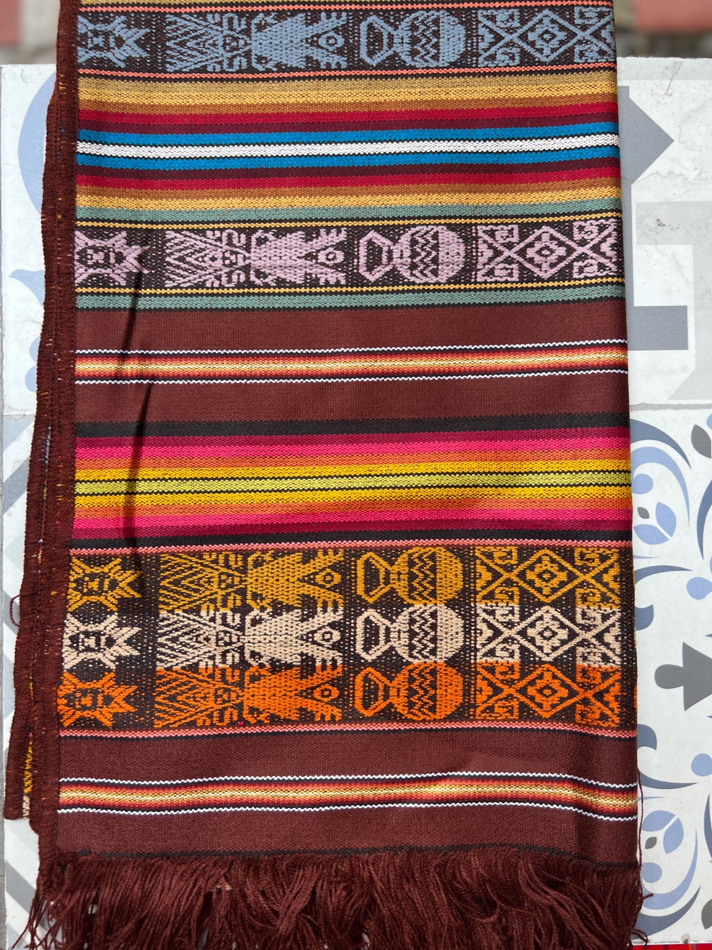 Dark brown ceremony cloth with multicolored patterns 50 x 160 cm