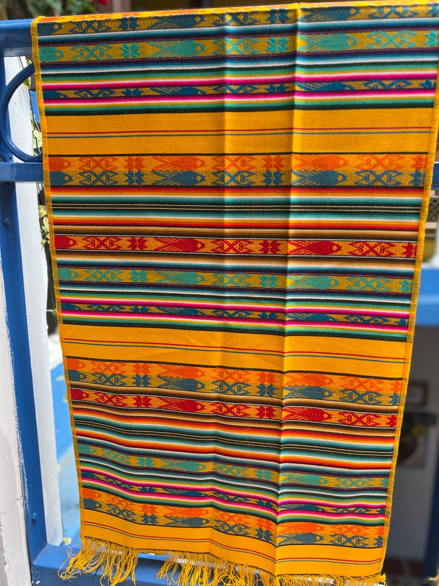 Yellow ceremony cloth with multicolored patterns 50 x 160 cm