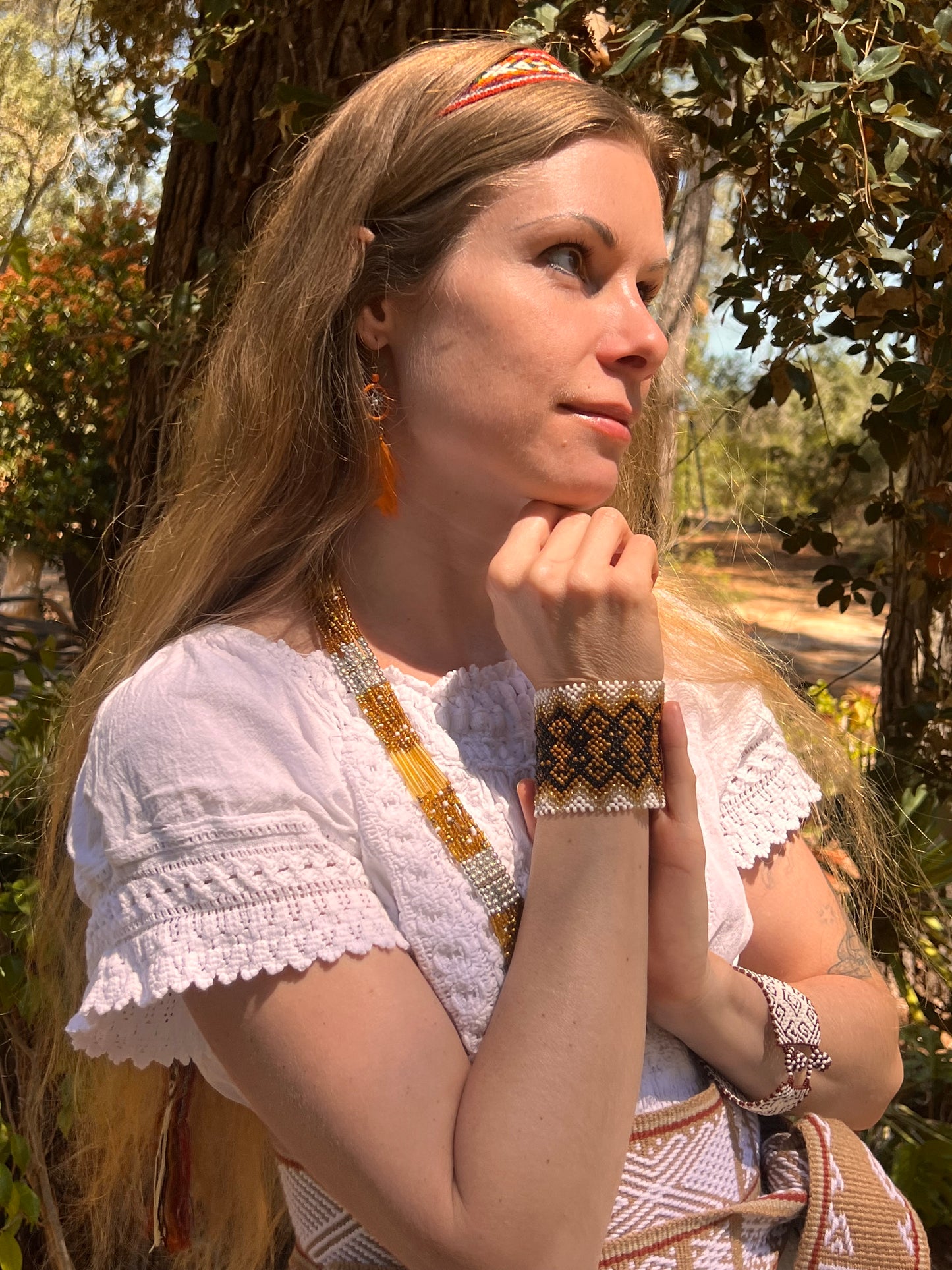 Orange feather earrings