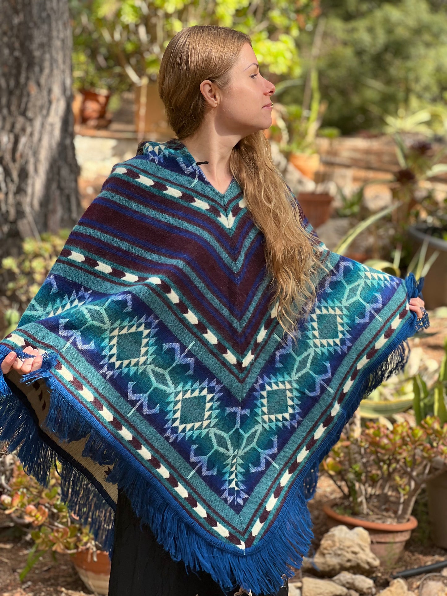 Light blue winter poncho