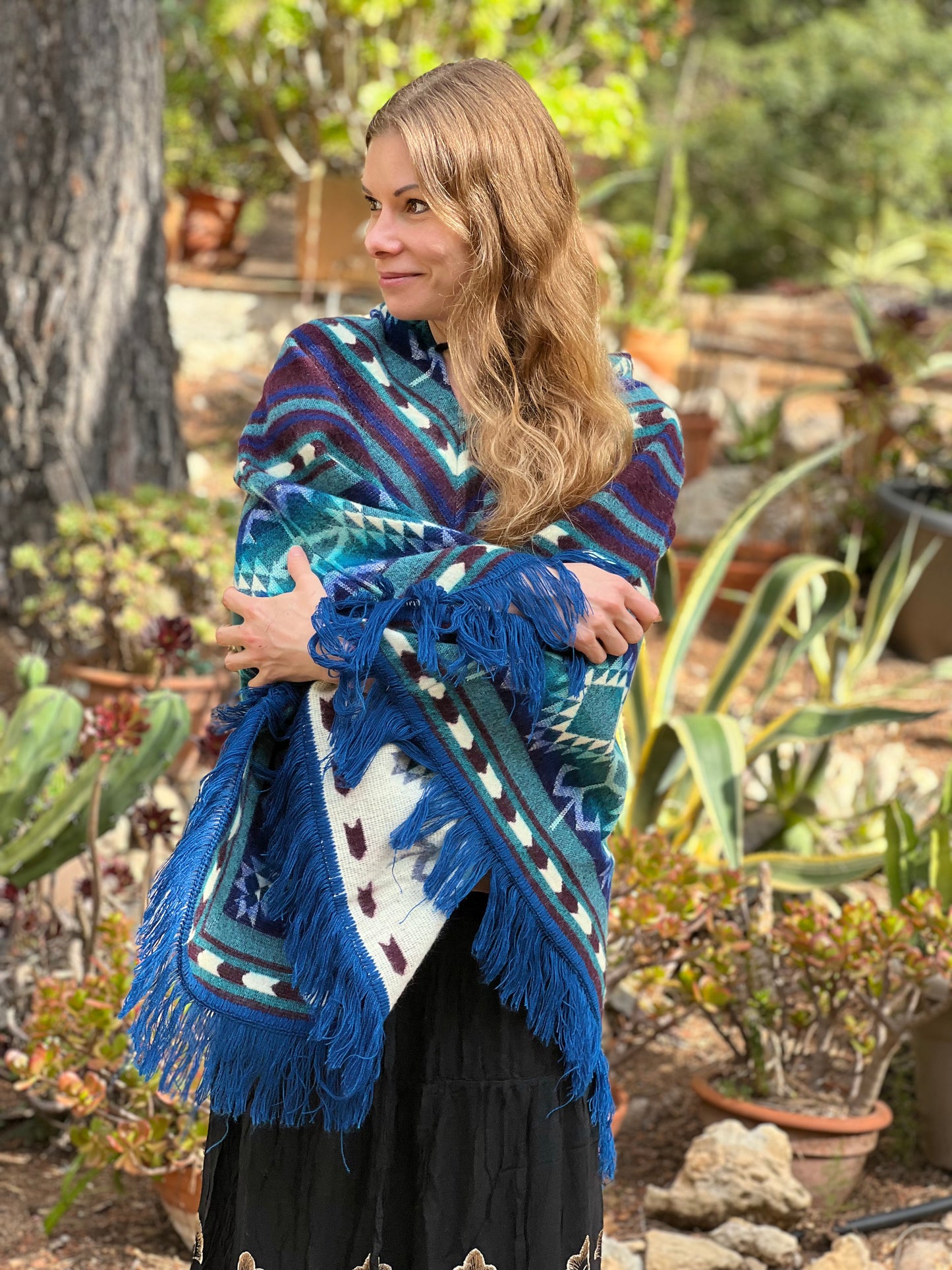 Light blue winter poncho