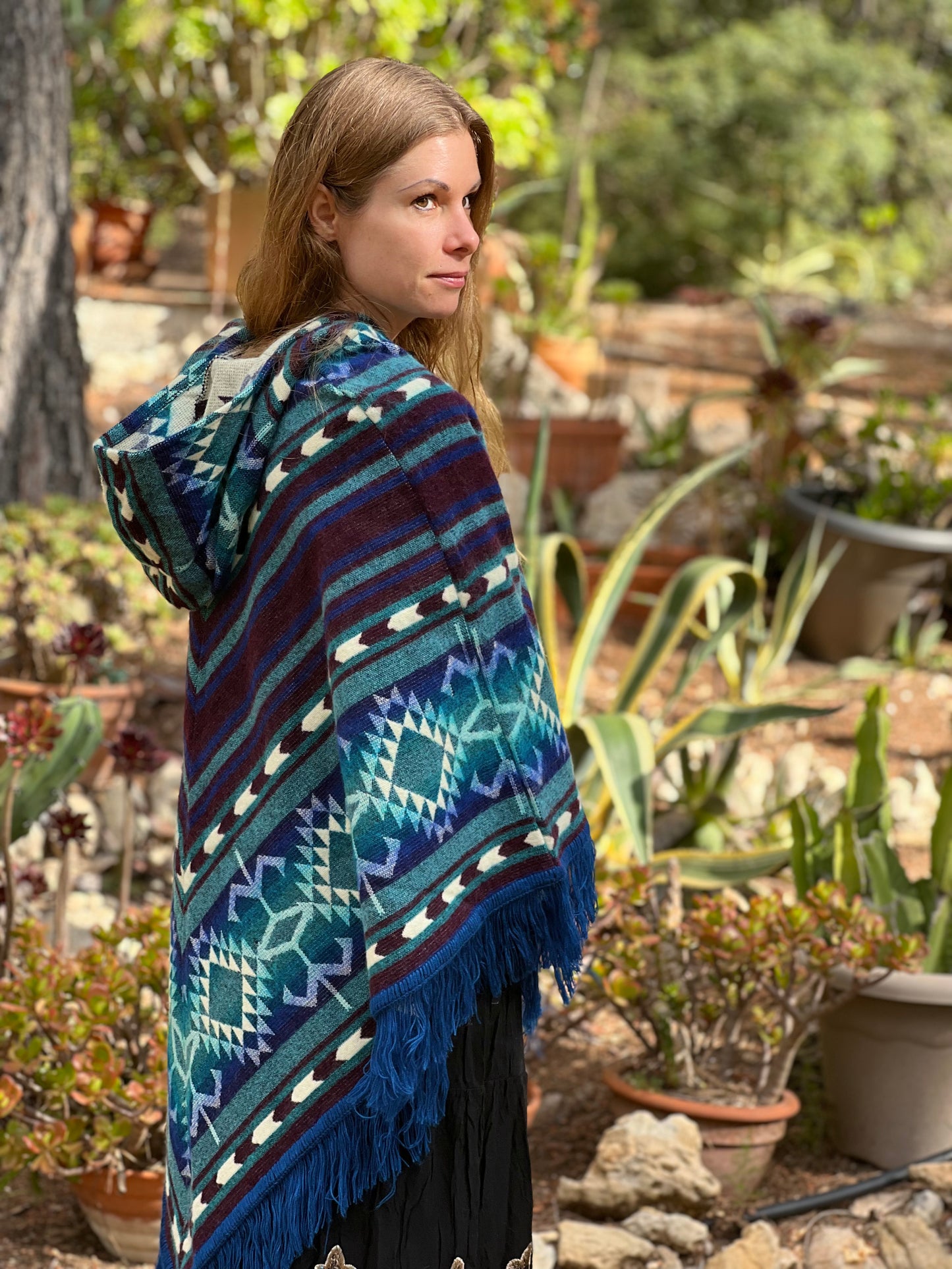 Light blue winter poncho