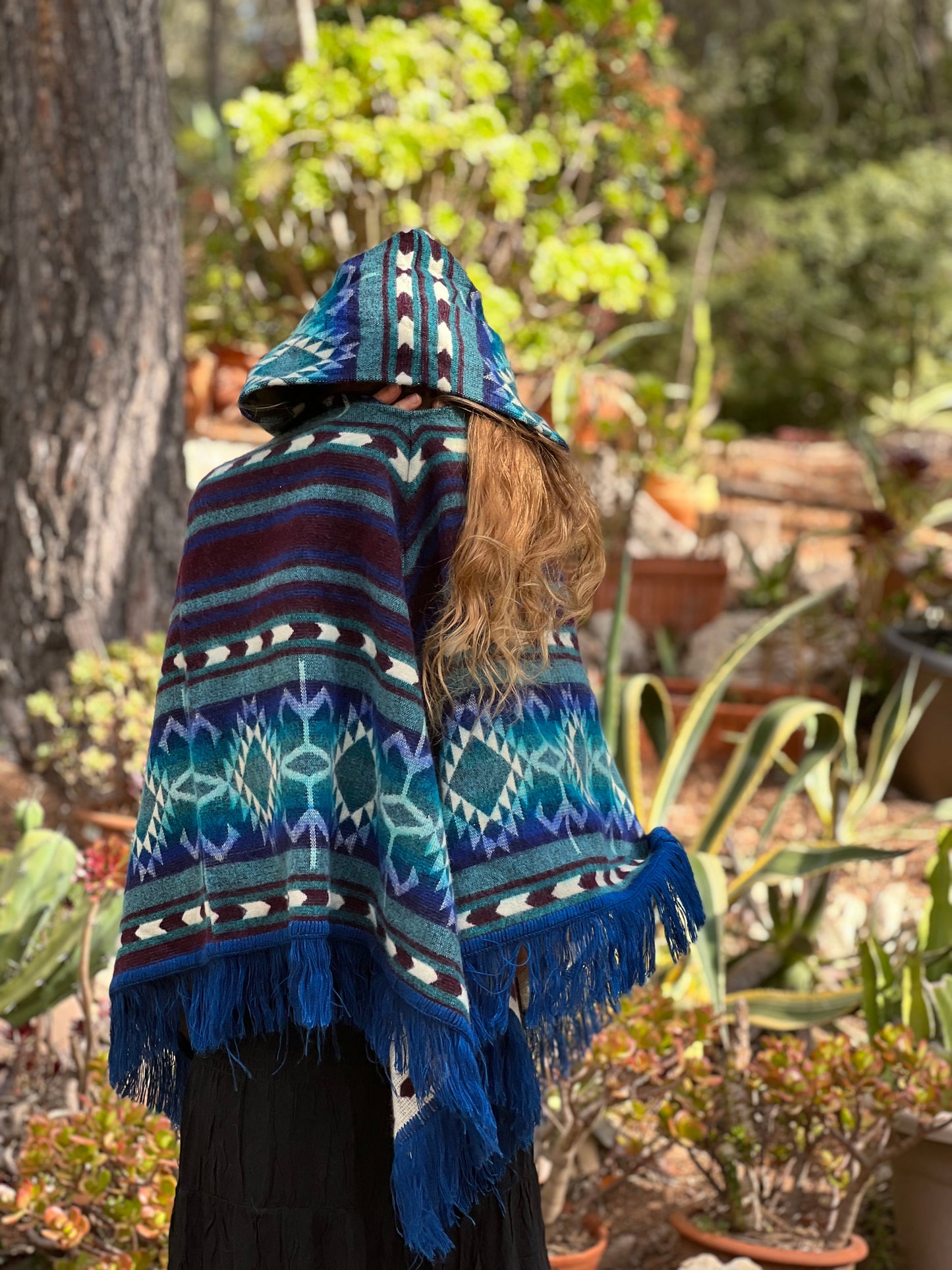 Light blue winter poncho