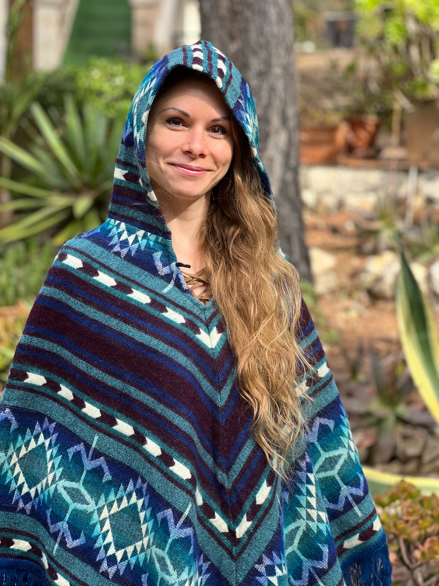 Light blue winter poncho