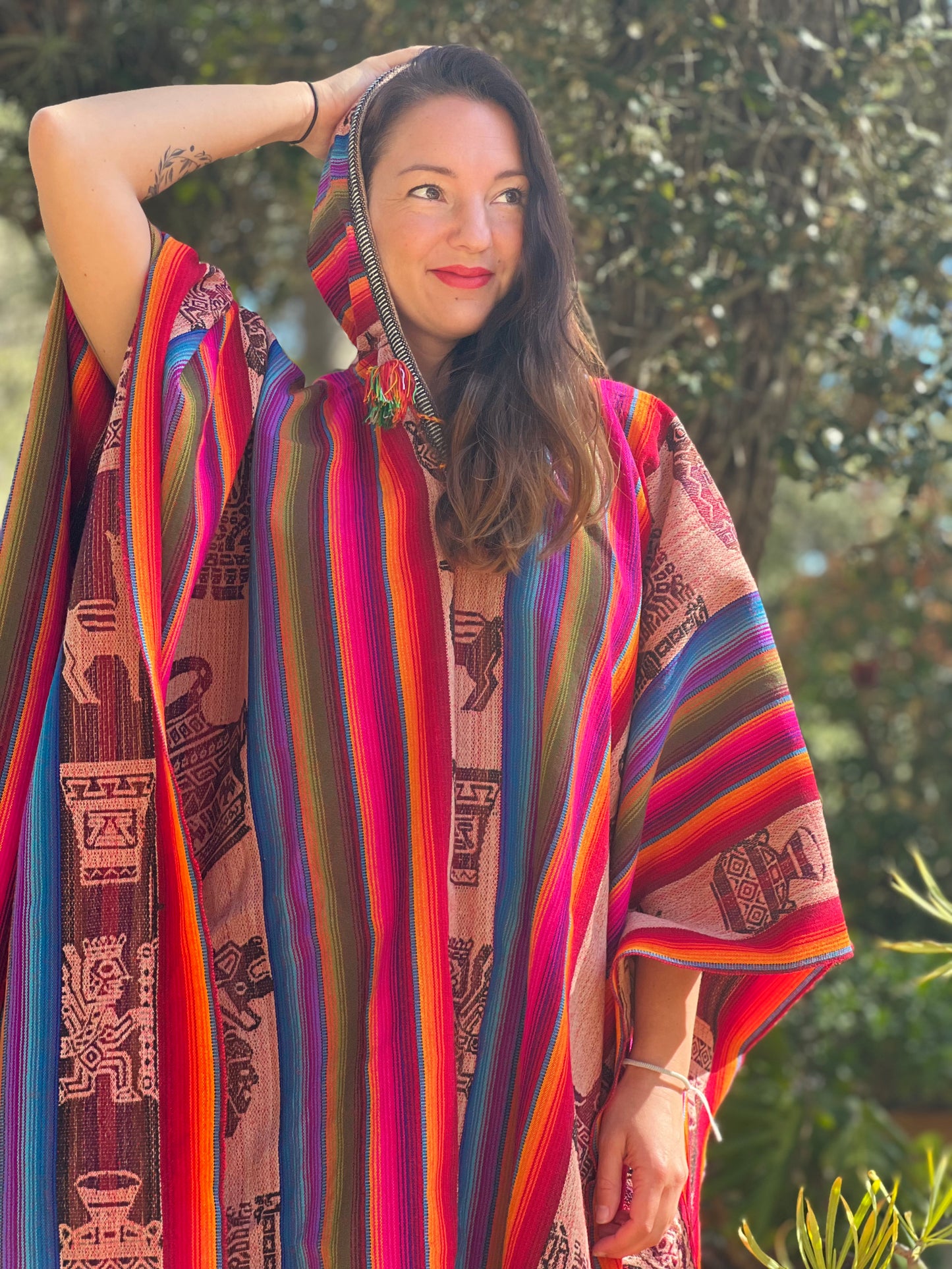 Multi coloured autumn/spring poncho