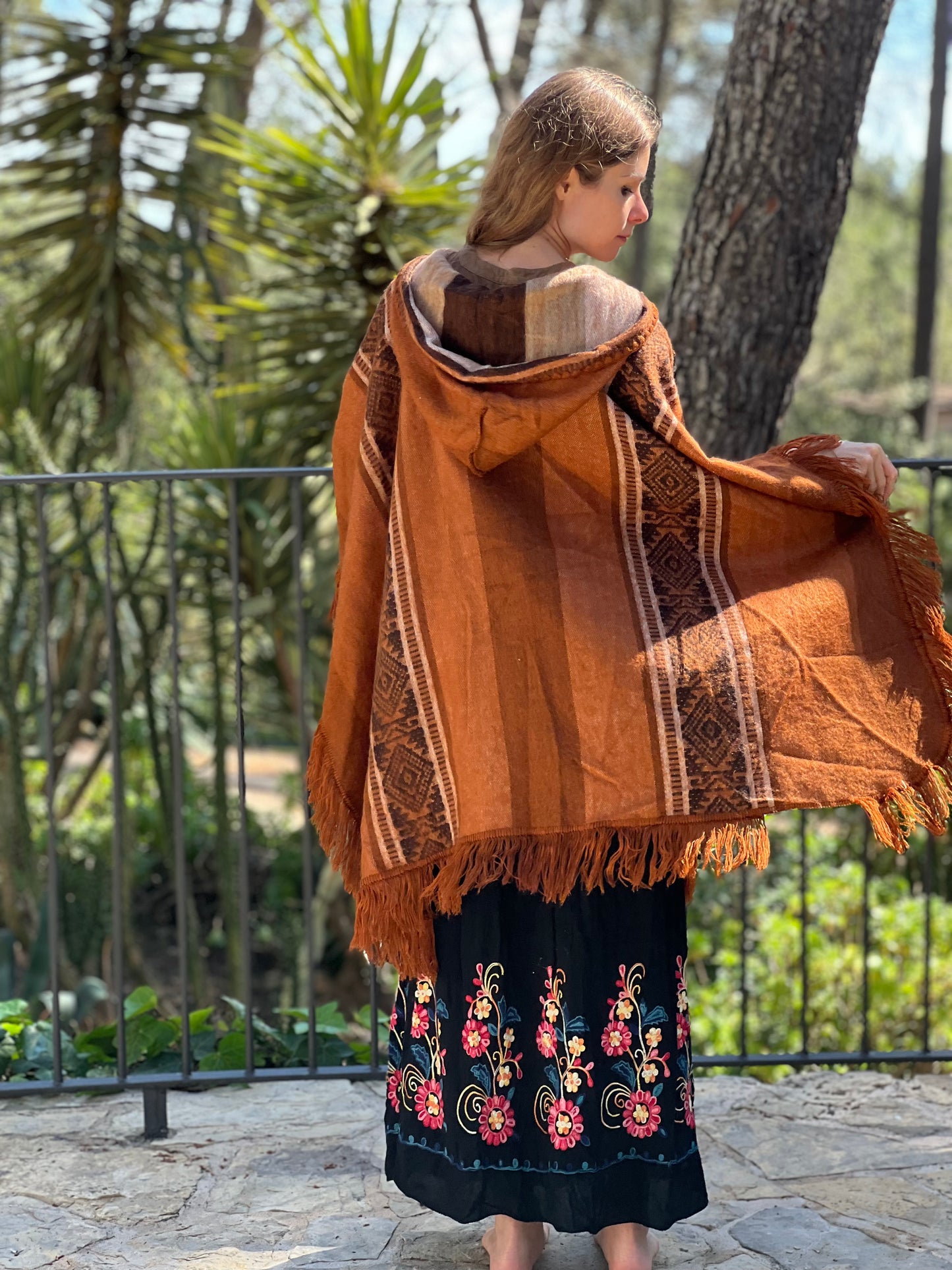 Brown beige winter poncho