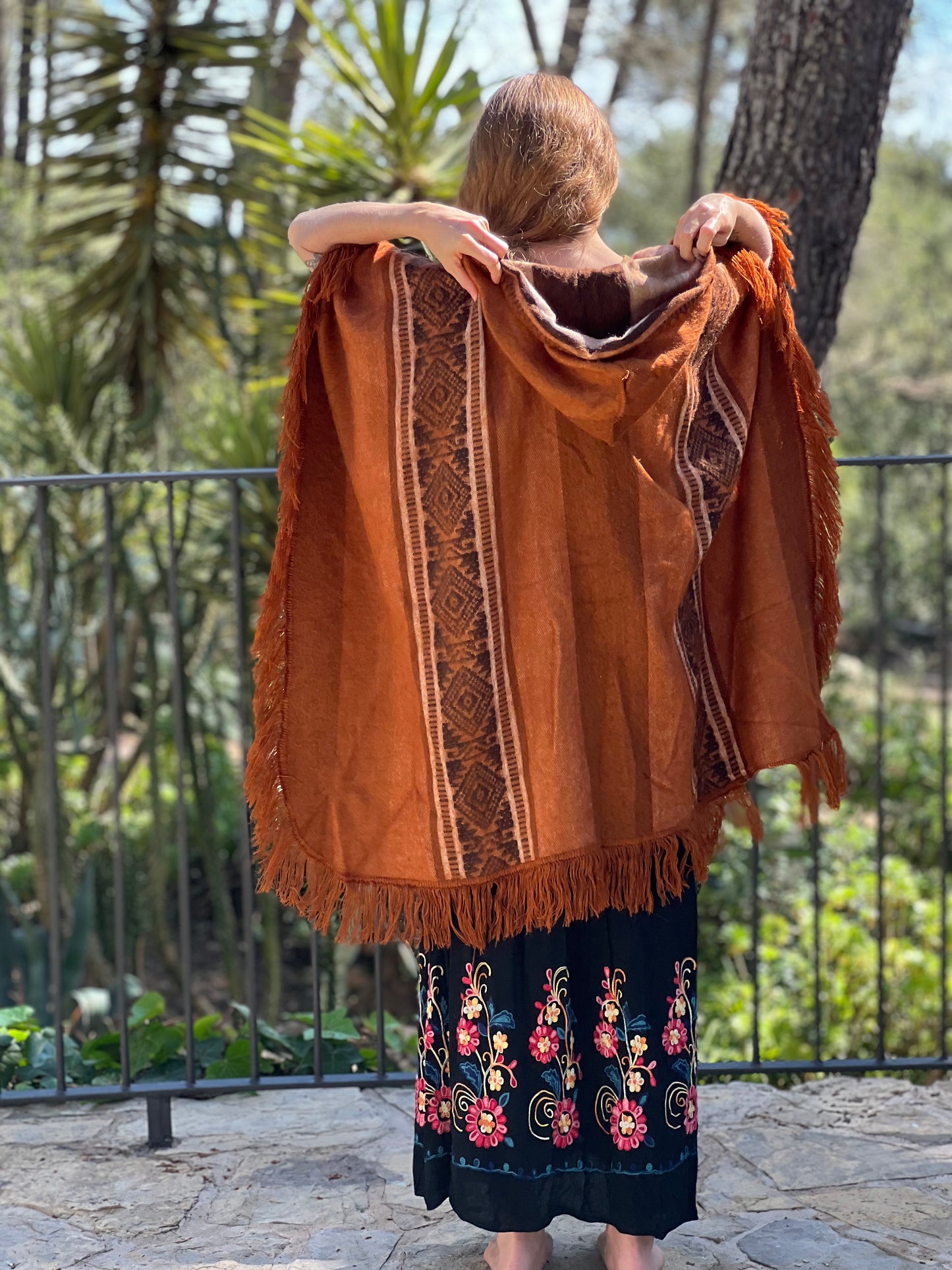 Brown beige winter poncho