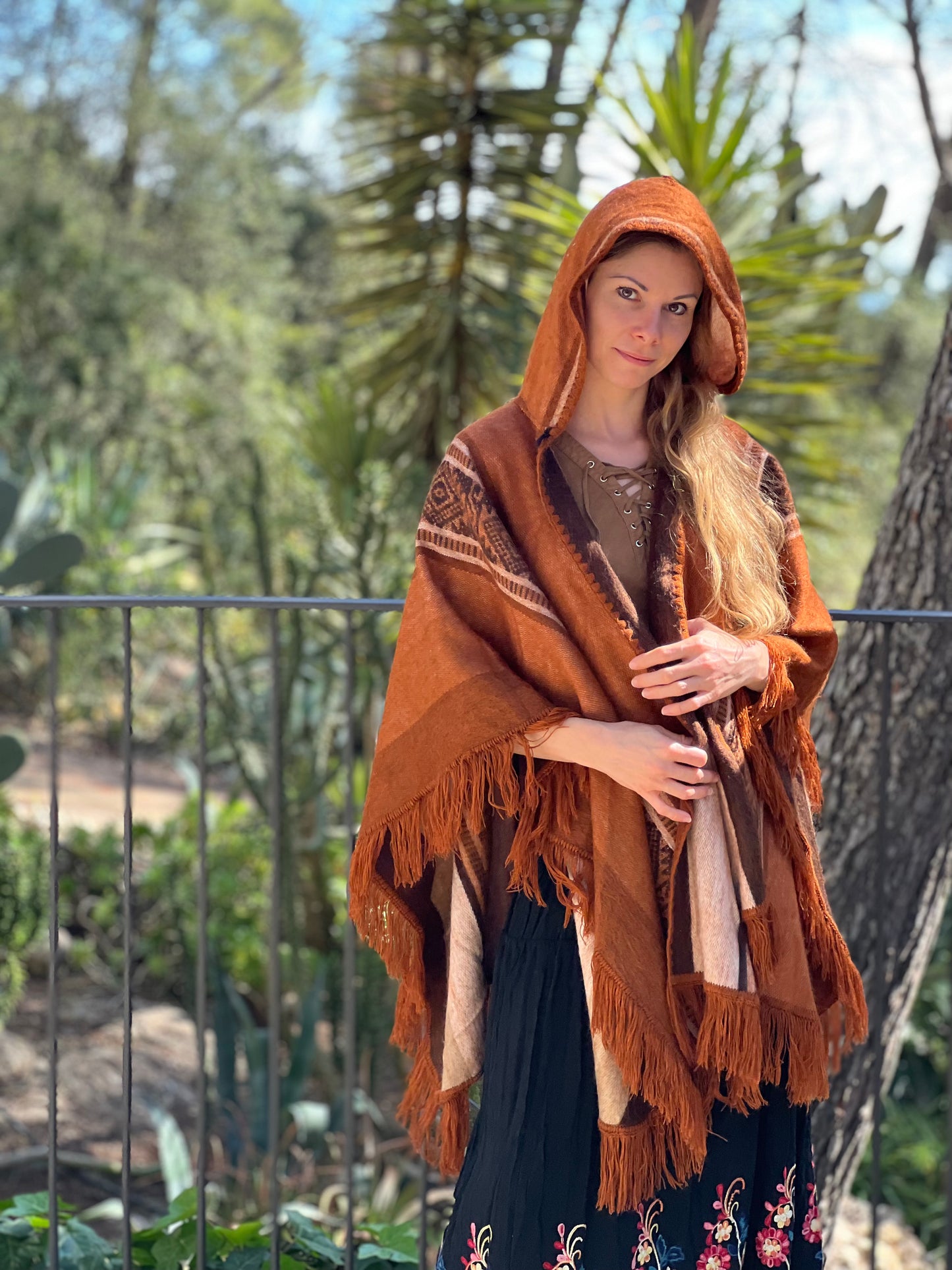 Brown beige winter poncho