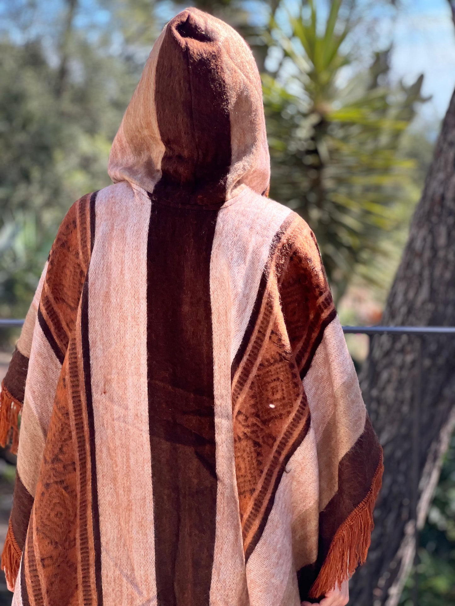 Brown beige winter poncho