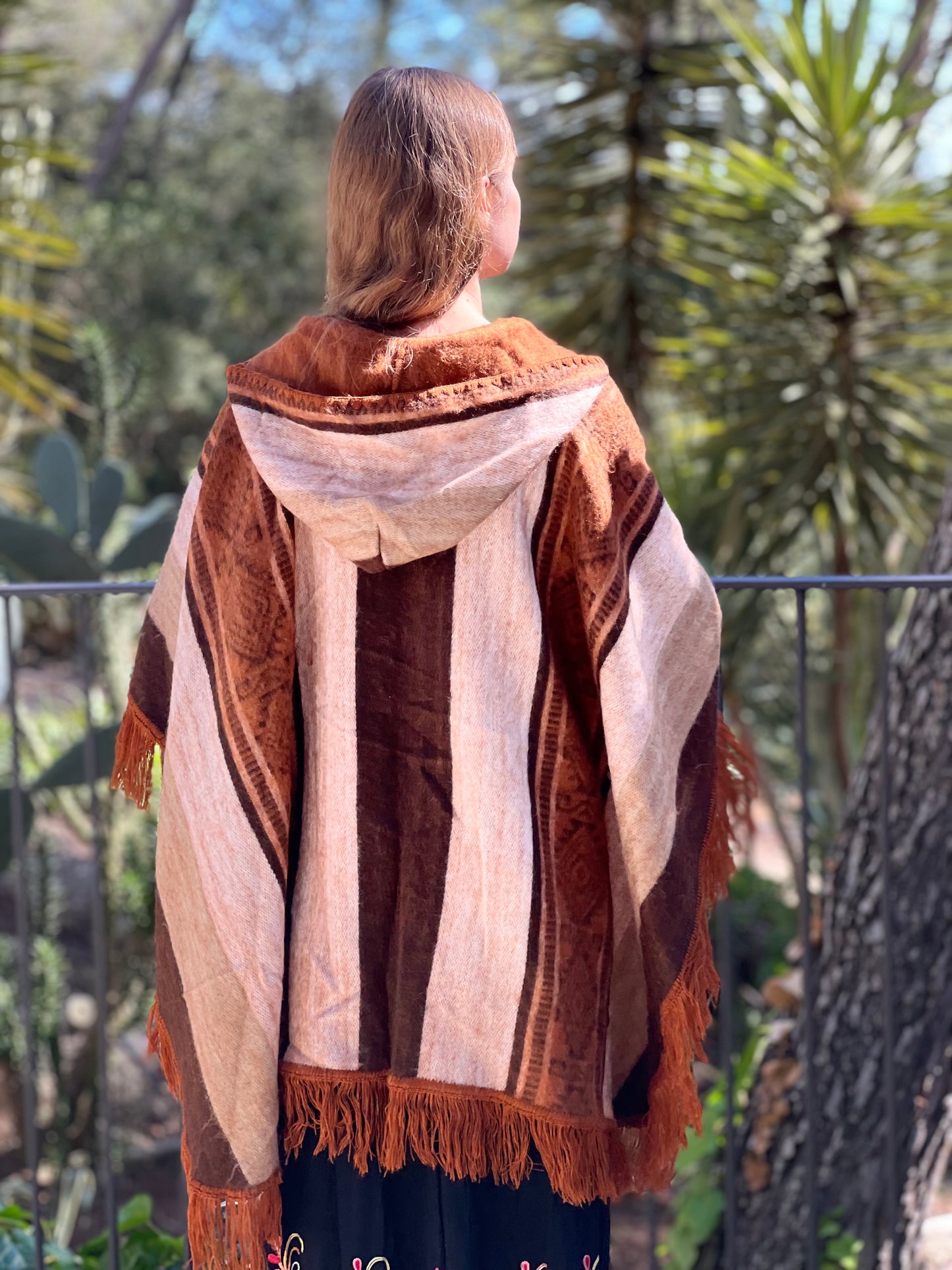 Brown beige winter poncho