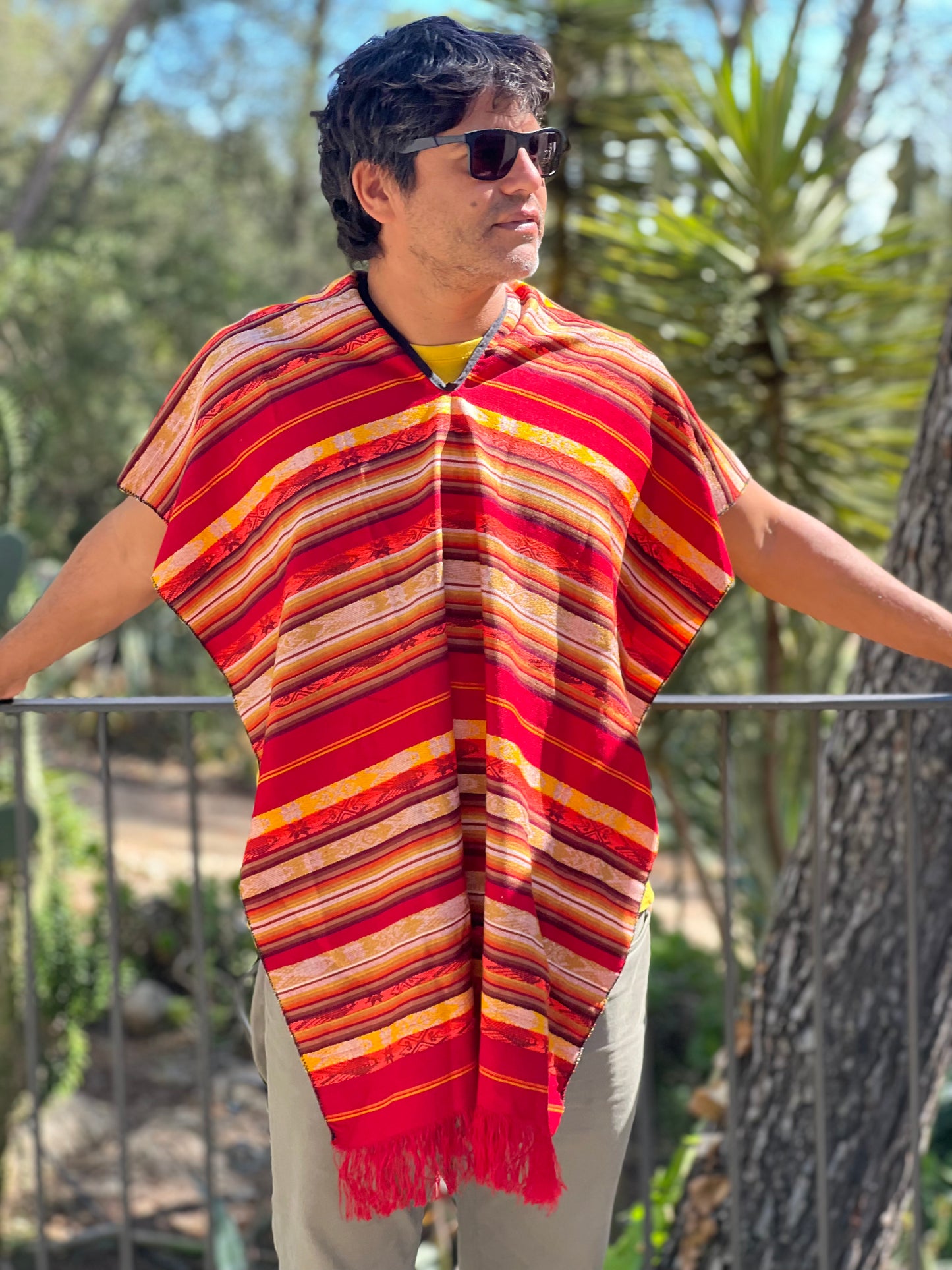 Summer poncho - red, green, brown