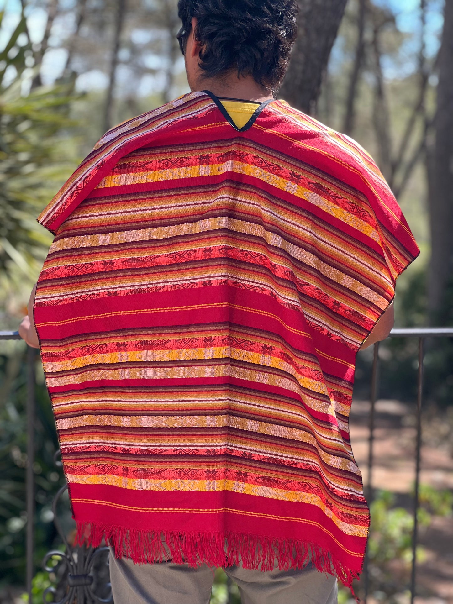 Summer poncho - red, green, brown