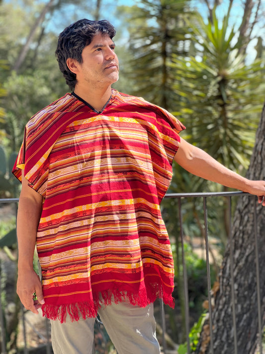 Summer poncho - red, green, brown