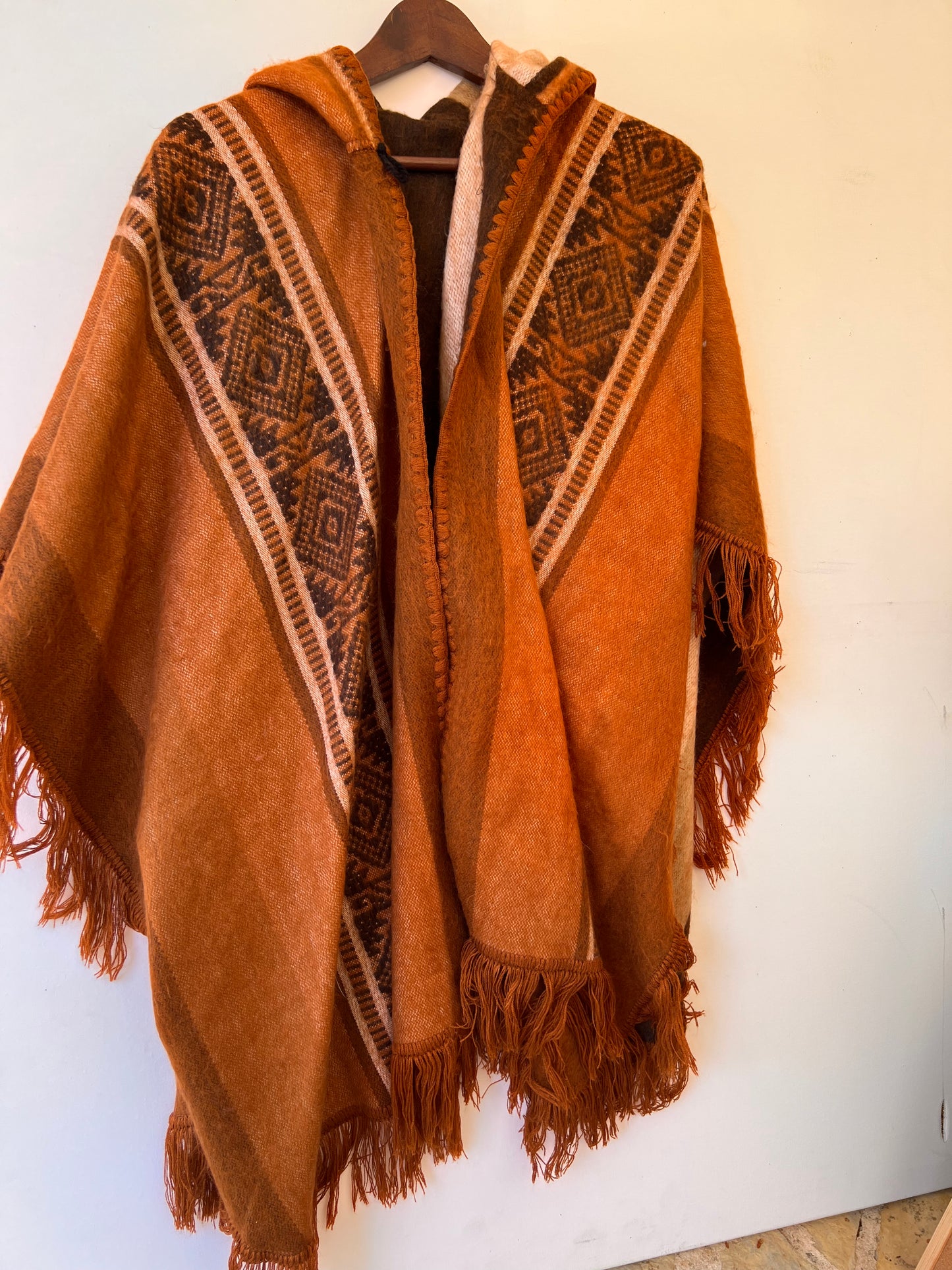 Brown beige winter poncho