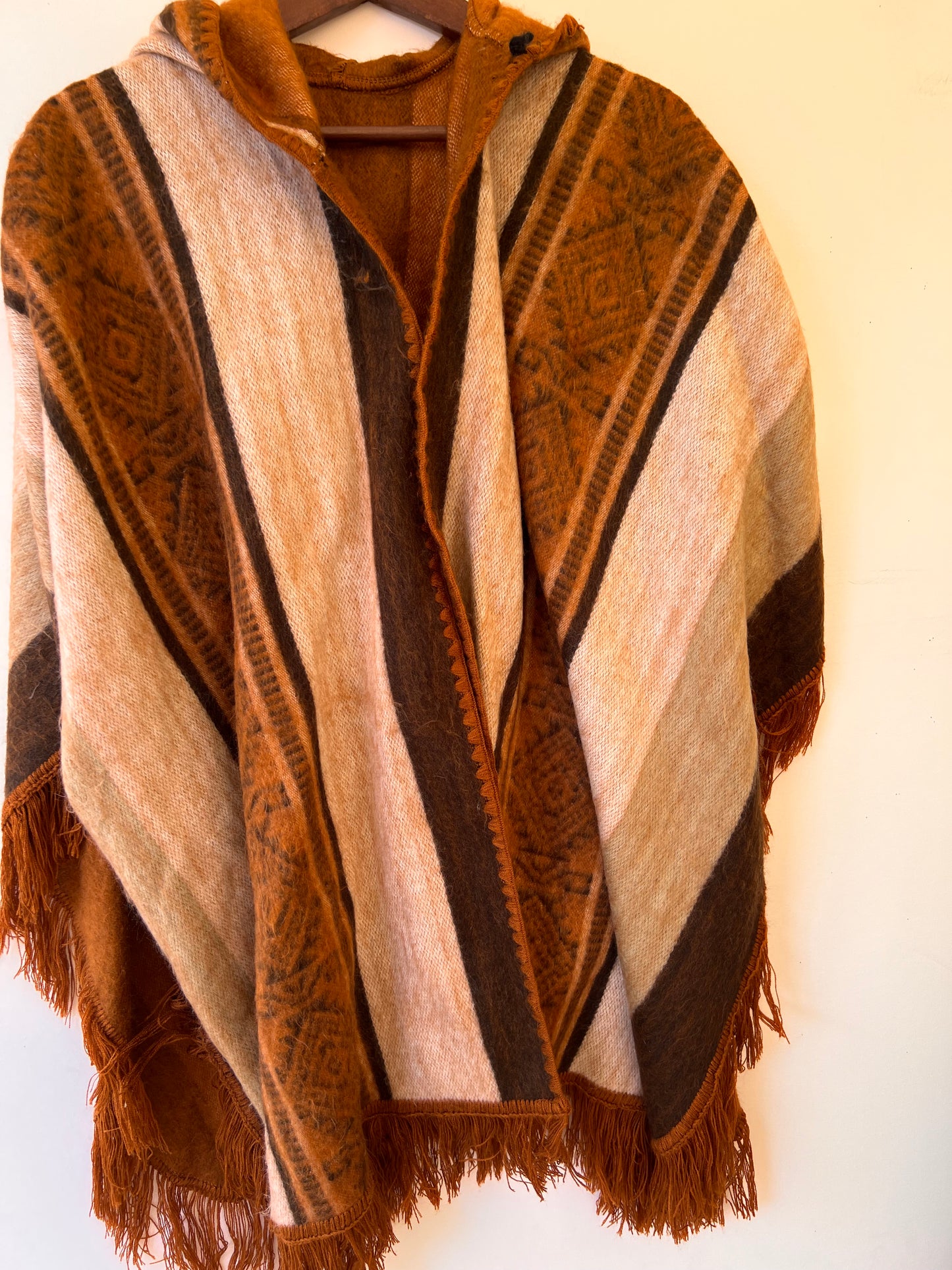 Brown beige winter poncho