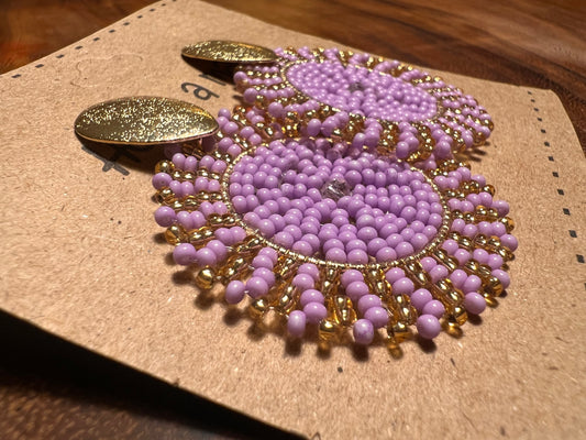 Purple golden circle earrings