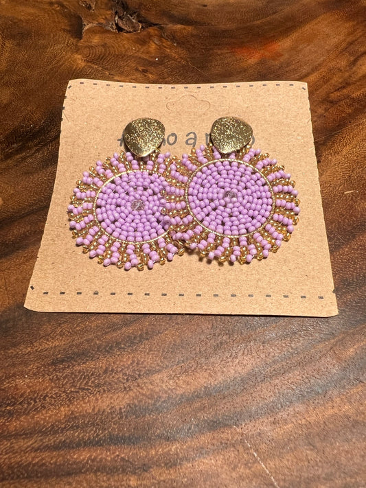 Purple golden circle earrings