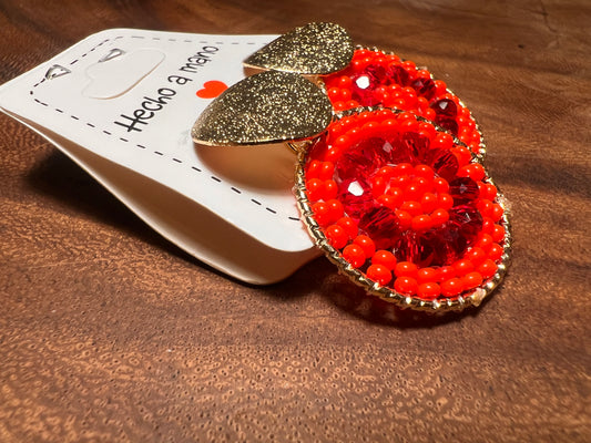 Small red circle earrings
