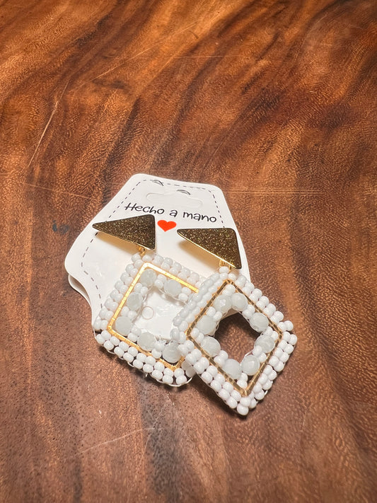 White square earrings